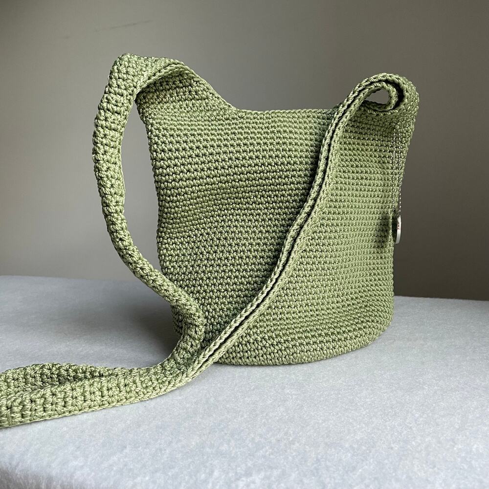 The Sak Crochet Crossbody Hobo Bag Green Boho Woven Purse Pockets